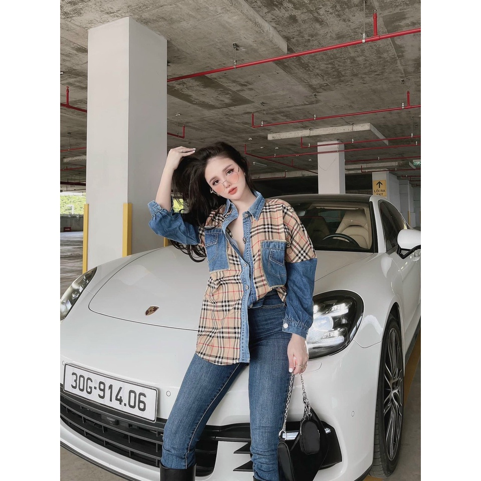 Áo sơ mi jeans phối sọc bbr QCL1
