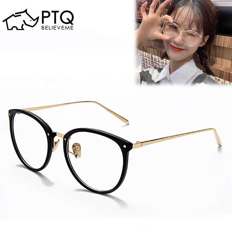 Kính Chống Bức Xạ Tròng To Tròn Gọng Kim Loại Trong Suốt Thời Trang Cho Nam Và Nữ