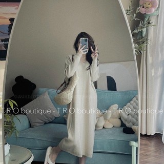 Đầm dáng suông len cổ tim