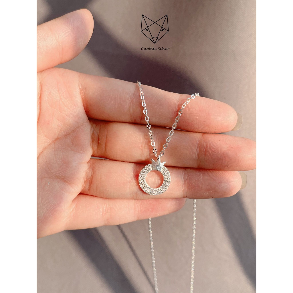Dây Chuyền Bạc Ta Cao Cấp CaoBac Silver Tròn Rỗng Họa Tiết Vương Miện Thiết Kế Trang Trọng Dàng Tặng Riêng Cho Bạn Nữ