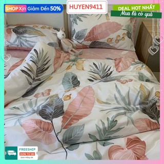 Ga bọc đệm 2mx2m2 bo chun xung quanh,vải mềm mịn,chọn mẫu thoải mái-mẫu lá trắng hồng