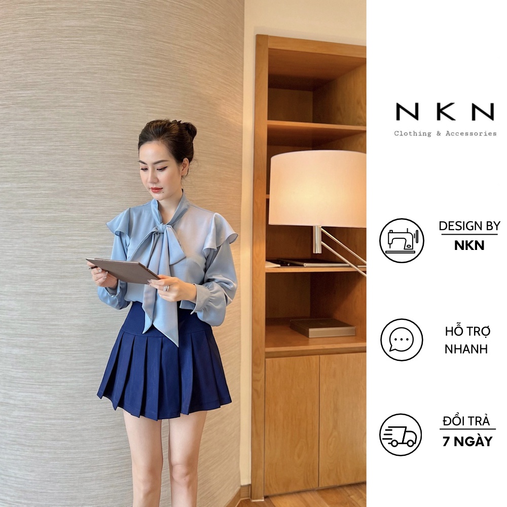 Chân Váy Xếp Ly Dáng Ngắn NKN Elly Xanh Navy Thiết kế Dáng Ngắn Basic, Chất Liệu Vải Dày Dặn, Mềm Mịn