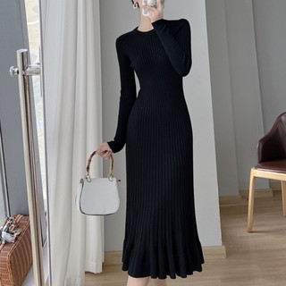 Đầm len nữ xinh thu đông thiết kế dáng dài xoè đuôi cá chất len dệt mịn phong cách cô nàng công sở thanh lịch