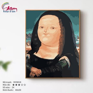 Tranh tự tô màu theo số sơn dầu số hóa tự vẽ hài hước GAM Nàng Monalisa mập NV0818