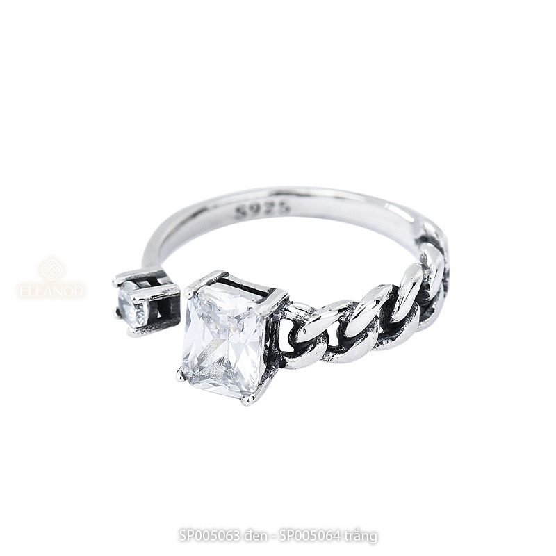 Nhẫn nữ hở bạc 925 Eleanor Accessories mặt vuông đính đá phụ kiện trang sức 5063