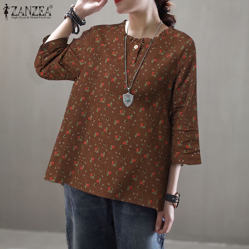 ZANZEA Áo Nữ Tay Dài Họa Tiết Hoa Thời Trang Phong Cách Hàn Quốc