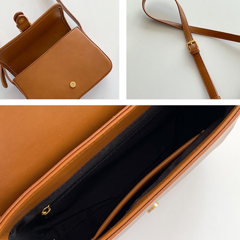 Túi Đeo Chéo Nắp Lật Màu Trơn Phong Cách Hàn Quốc Cổ Điển Cho Nữ