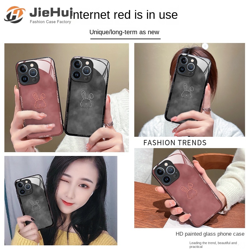 Ốp Điện Thoại Mặt Kính Hình Thỏ Cho iPhone 14 13 12 11 Pro Max X XS XR 8 7 6 Plus