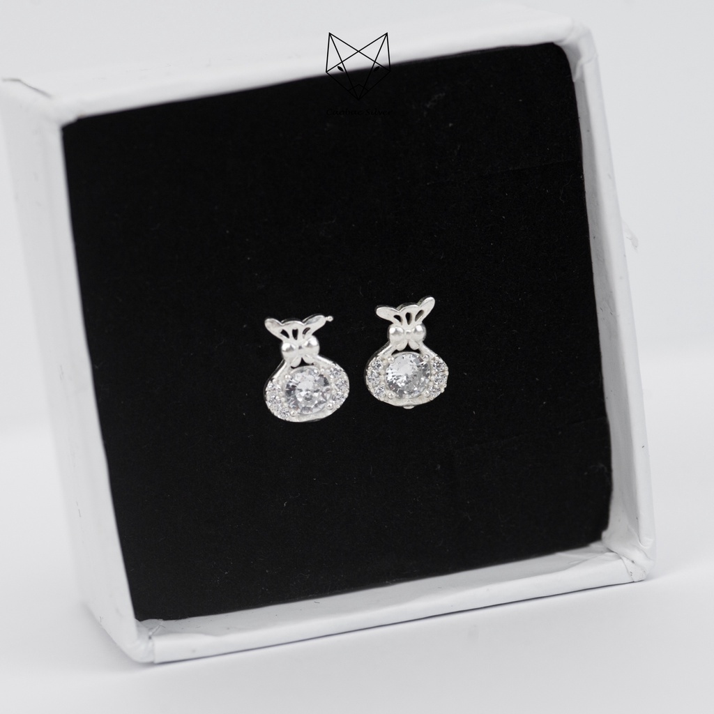 Khuyên Tai Bạc Ta Nữ CaoBac Silver Thiết Kế Hình Túi Tiền Đính Đá Lấp Lánh Xinh Xắn, Dễ Thương Dành Cho Bạn Gái