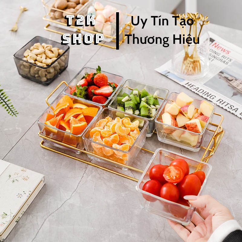 Khay Đựng Mứt Tết 6 Ngăn Nhựa Mika Đựng Bánh Kẹo, Mứt Tết, Hạt Dưa, Hũ Đựng Kẹo Ngày Tết 2023 - T2K Shop