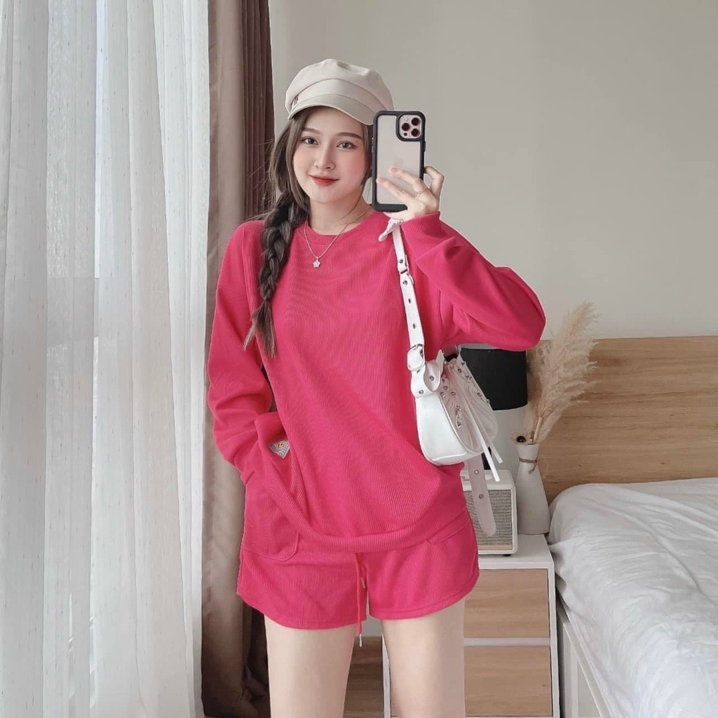 (FreeShip 2022) Sét đồ bộ đùi,bộ thun gân from rộng cổ tròn tay dài,chất đẹp có nhìu màu dễ mặc