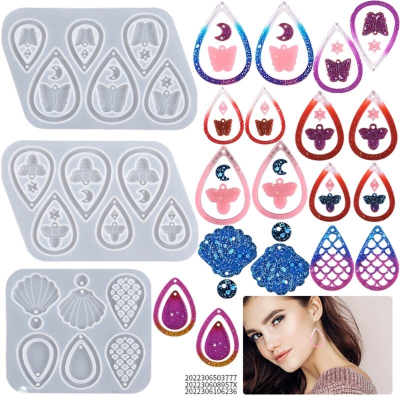 Khuôn Silicon Làm Mặt Dây Chuyền Hình Bướm / Ong / Vỏ Sò Có Lỗ Treo DIY