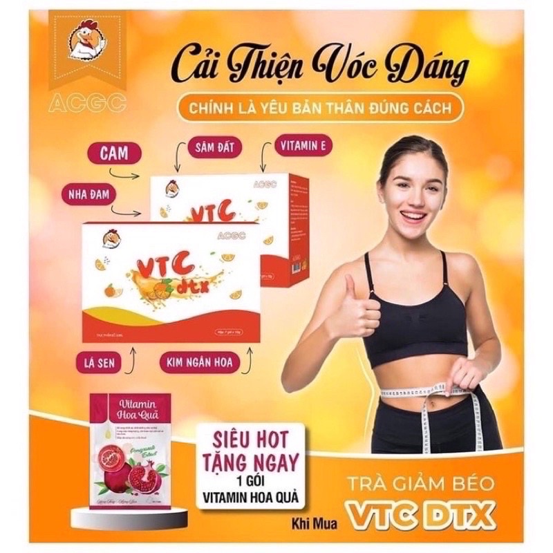Giảm Cân Acg Detox Vị Cam tặng kèm vitamin thải mỡ hoa quả