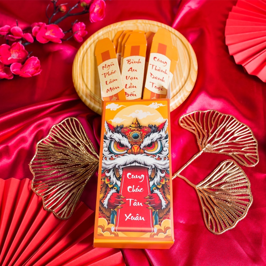 Bao lì xì rút quẻ thiết kế mới Tết 2024 hộp 15 thẻ bốc thăm may mắn, độc lạ, sáng tạo năm Giáp Thìn