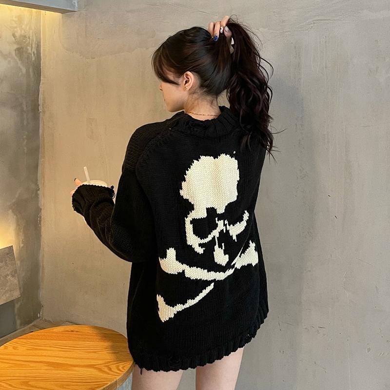 Jashuchen Áo sweater Dệt Kim Dáng Rộng Rách Gối Phong Cách Hàn Quốc Thời Trang Thu Đông Dành Cho Nữ