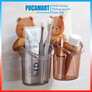 Cốc Đựng Bàn Chải PUCA, Hộp Đựng Kem Đánh Răng, Khay Đựng Đồ Dùng Nhà Tắm, Miếng Dán Hình Gấu Dễ Thương Chất Liệu Nhựa