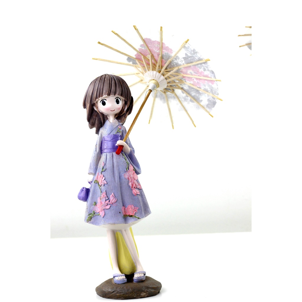 Tượng trang trí để bàn hình cô gái Nhật Bản cầm dù mặc kimono - Đồ trang trí bàn size To.Búp bê Nhật BảnTượng thiếu nữ