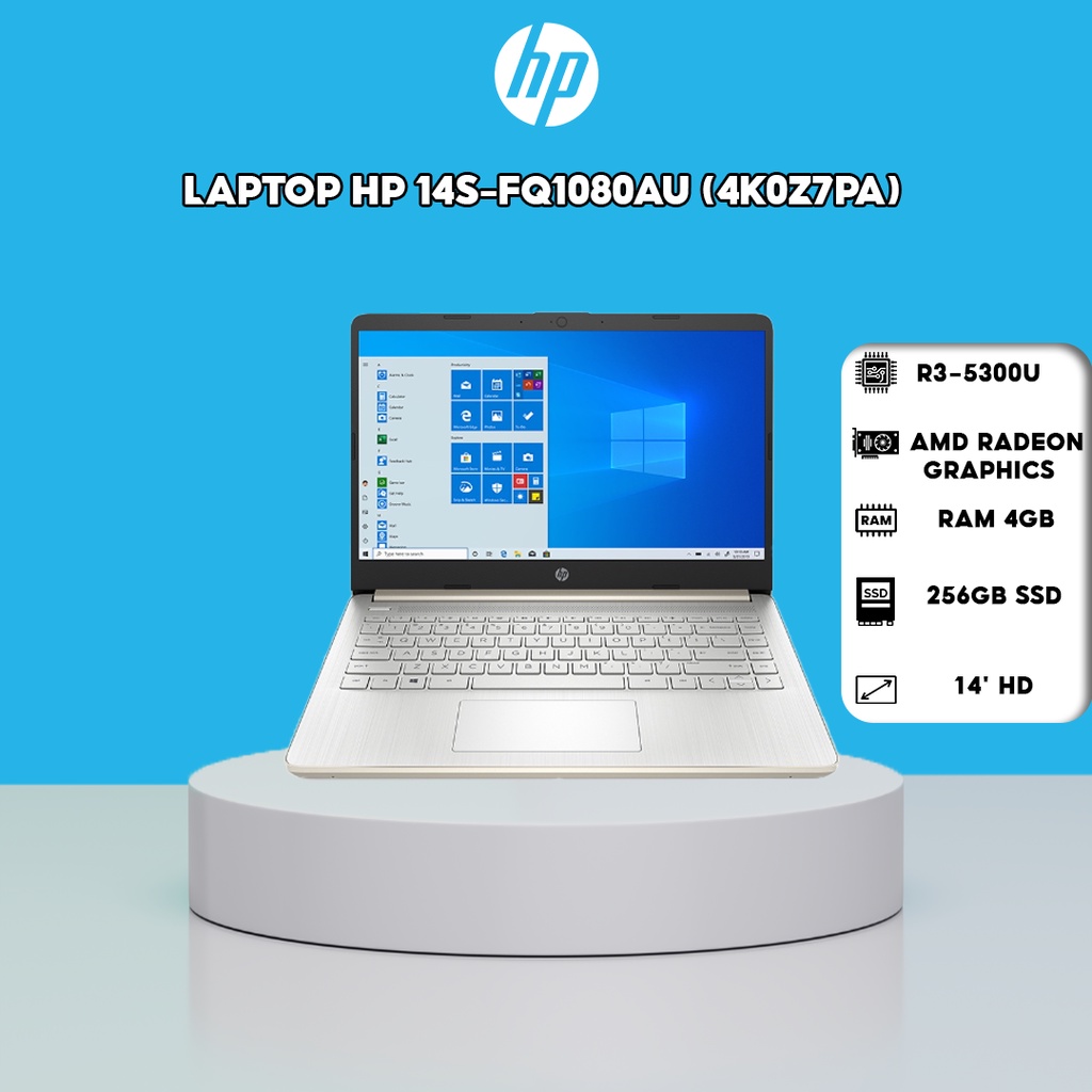 [Mã ELHP128 giảm 12% đơn 10TR] Laptop HP 14s-fq1080AU 4K0Z7PA AMD R3-5300U | 4GB | 256GB | 14 inch HD