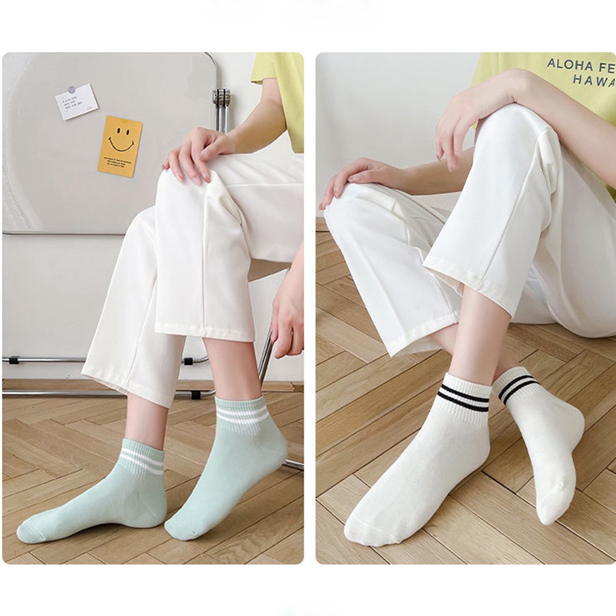 Tất Vớ Nữ Trơn Cổ Lỡ Loại Dày Basic Màu Pastel Cổ Viền Trắng - Mã D1R22