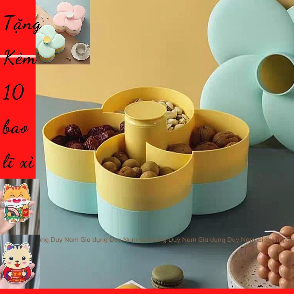 Khay Mứt Xoay Hình Cánh Hoa 4 Ngăn 2 Tầng- Tặng kèm 10 bao lì bất kỳ