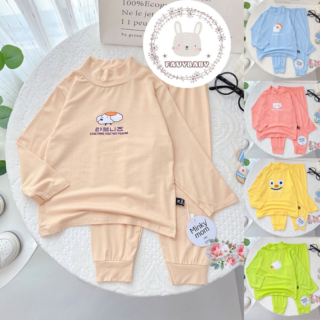 Bộ Dài Tay Cổ Cao 3cm MINKY MOM Chính Hãng Thun Lạnh Basic Hình in Gấu Gà Cừu Cute Cho Bé 0 1 2 3 4 5 Tuổi - Favybaby