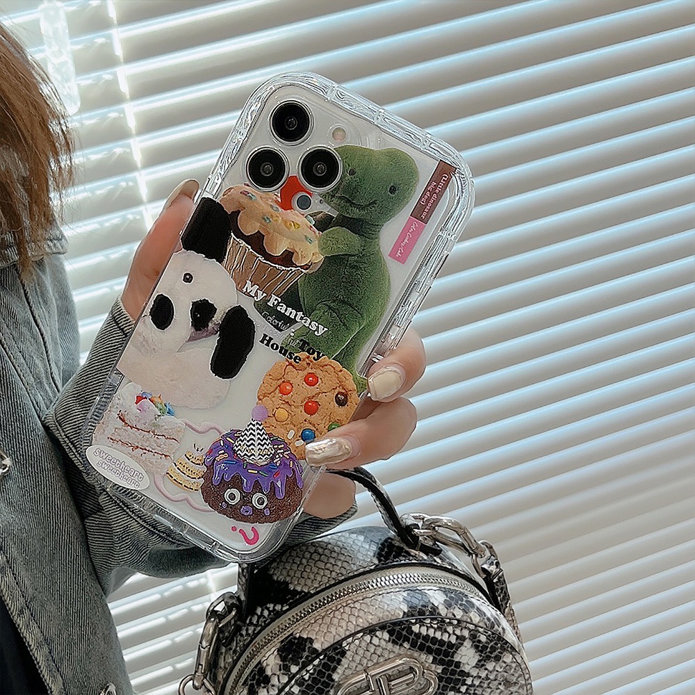 Ốp Điện Thoại Túi Khí Chống Va Đập Hình Khủng Long Màu Xanh Lá Cho IPhone 14promax 14pro 13promax 12 11