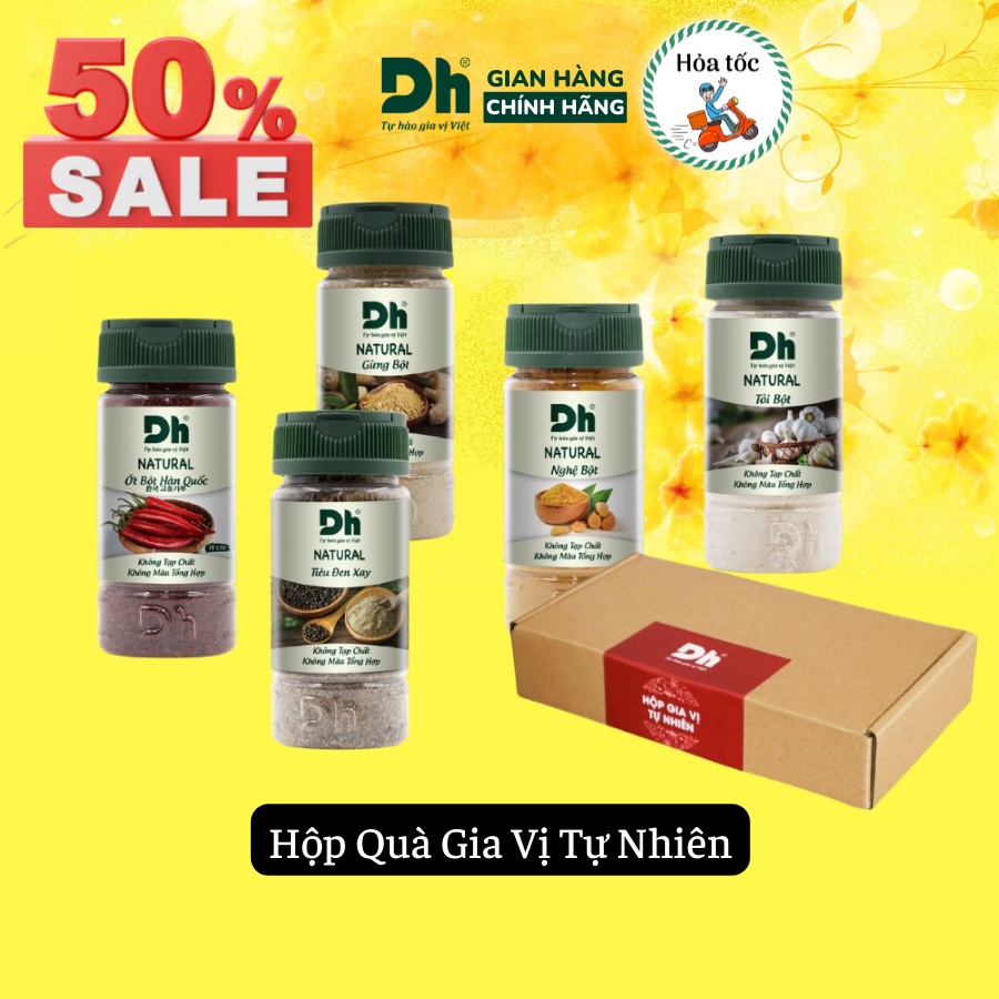 Hộp Quà Gia Vị Tự Nhiên DH Foods Ớt Bột Hàn Quốc Tiêu Đen Xay Tỏi Nghệ Gừng Hành Sả Bột Hạt Ngò Thảo Quả Quế Hồi Ulatroi