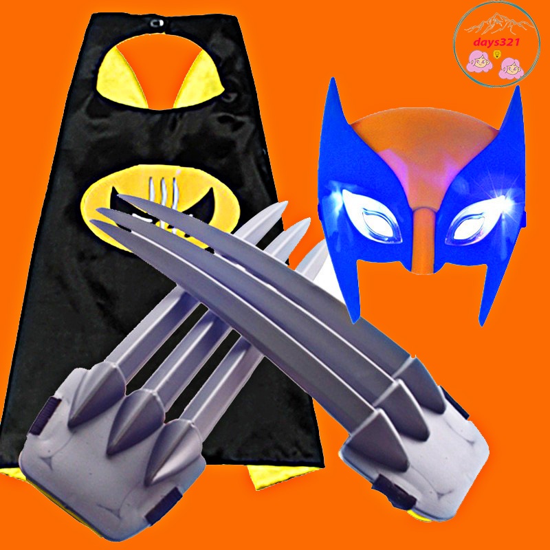 Móng Vuốt NGƯỜI SÓI wolverine bộ áo choàng kèm mặt nạ phát sáng cosplay cho bé trai và bé gái