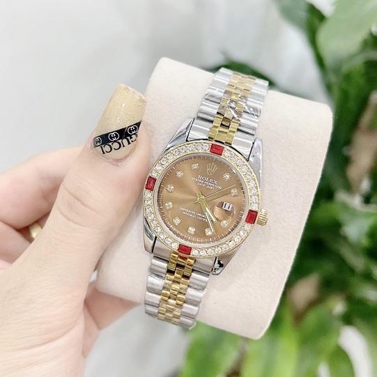 Đồng hồ Nam nữ Rolex viền đá cao cấp, dây thép không gỉ, bảo hành 12 tháng (502)