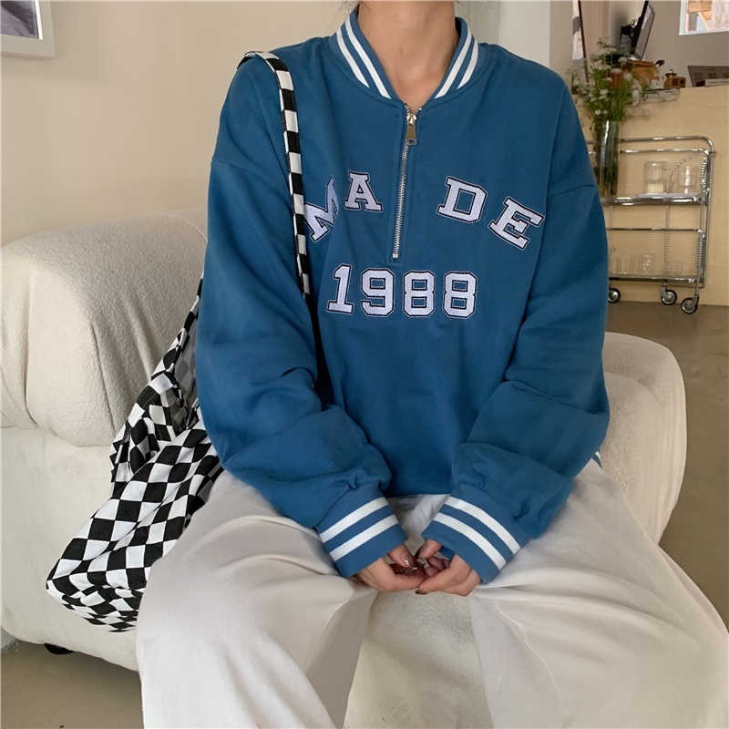 Áo Nỉ Nữ Dài Tay Cổ Đứng Thời Trang Hàn