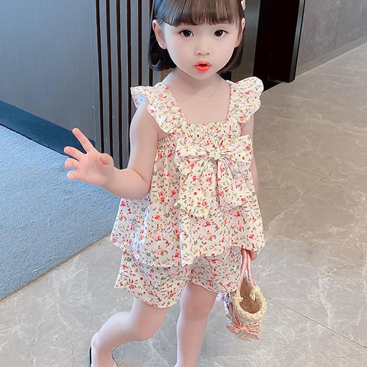 Bộ Đồ Hai Dây Mỏng Họa Tiết Hoa Phong Cách Phương Tây Mùa Hè Hàn Quốc Cho Bé Gái