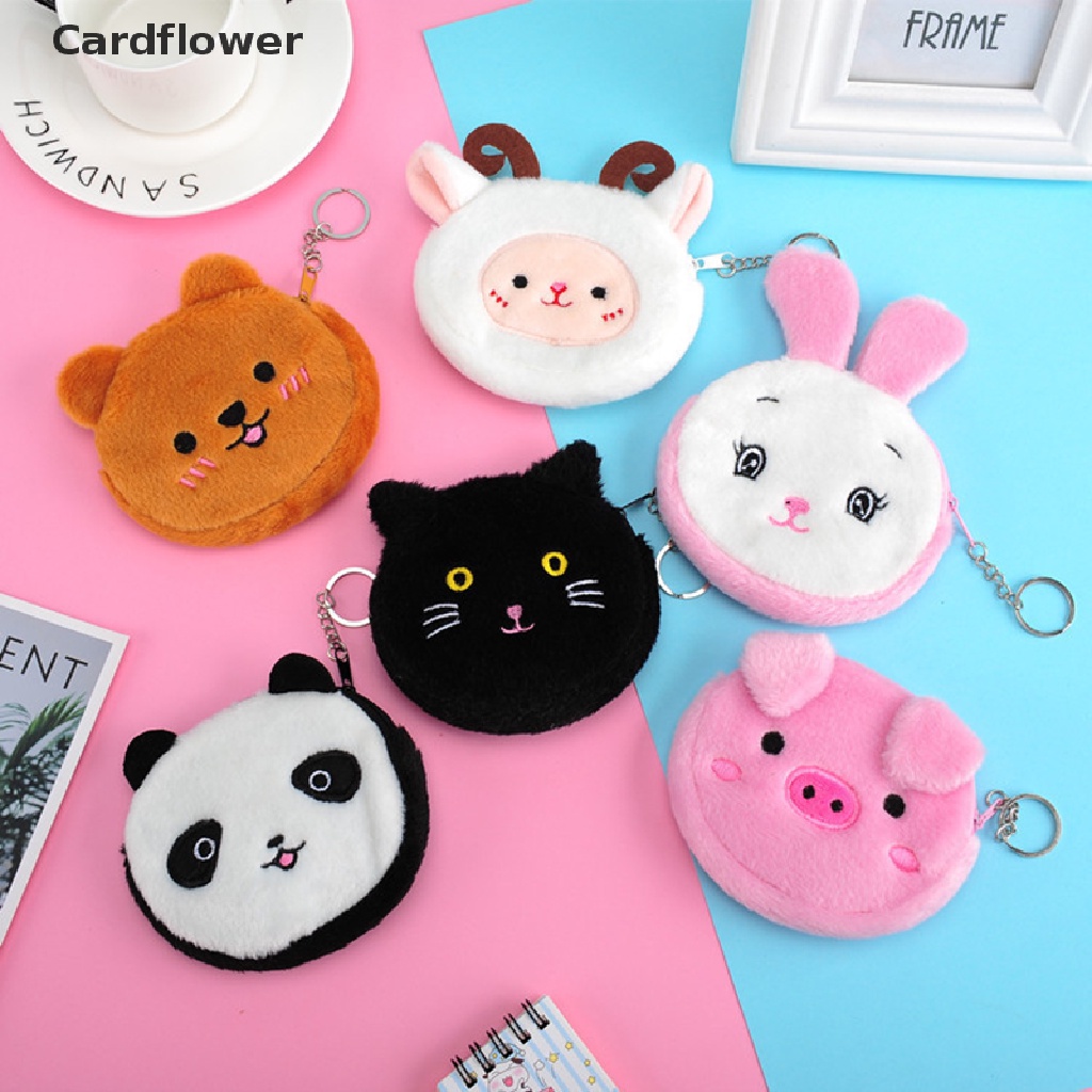 &lt; Cardflower &gt; Túi Đựng Tiền Xu / Chìa Khóa / Tiền Xu Phủ Lông Có Khóa Kéo Dễ Thương Làm Quà Tặng