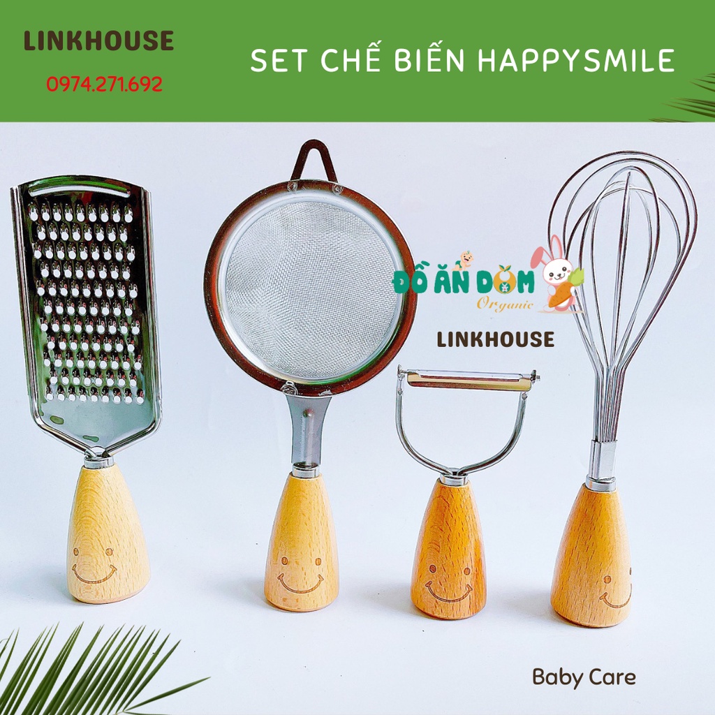 Bộ Chế Biến Ăn Dặm Happy Smile Rây, Phới, Mài, Gọt Vỏ Cho Bé