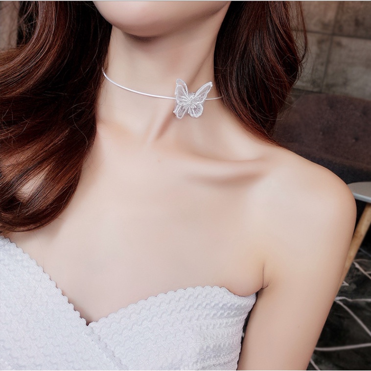 Vòng cổ dây chuyền choker nữ vải ren mặt hồ điệp nhiều màu phong cách hàn quốc cá tính