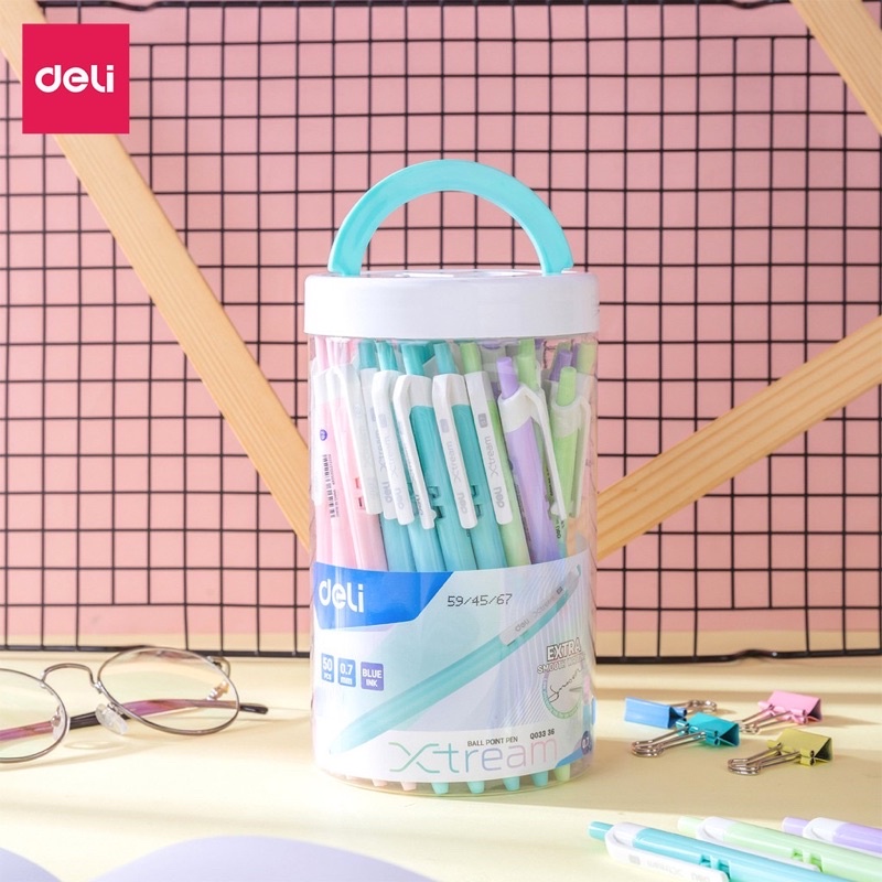 Bút bi bấm 0.7mm Deli màu Macaron Q03336