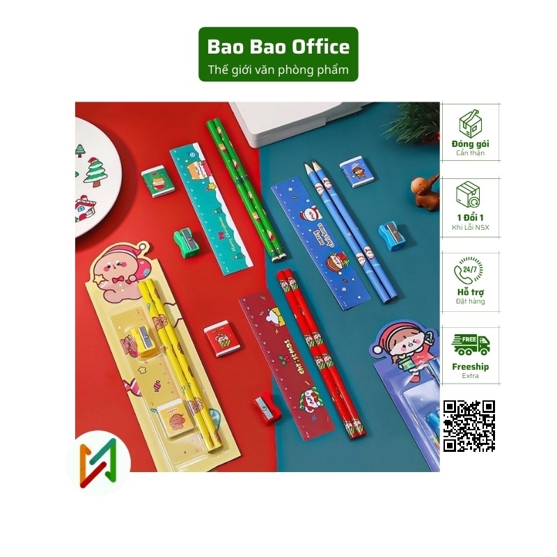 Bộ dụng cụ học tập 5 chi tiết chủ đề giáng sinh làm quà tặng cho học sinh nhân dịp Noel