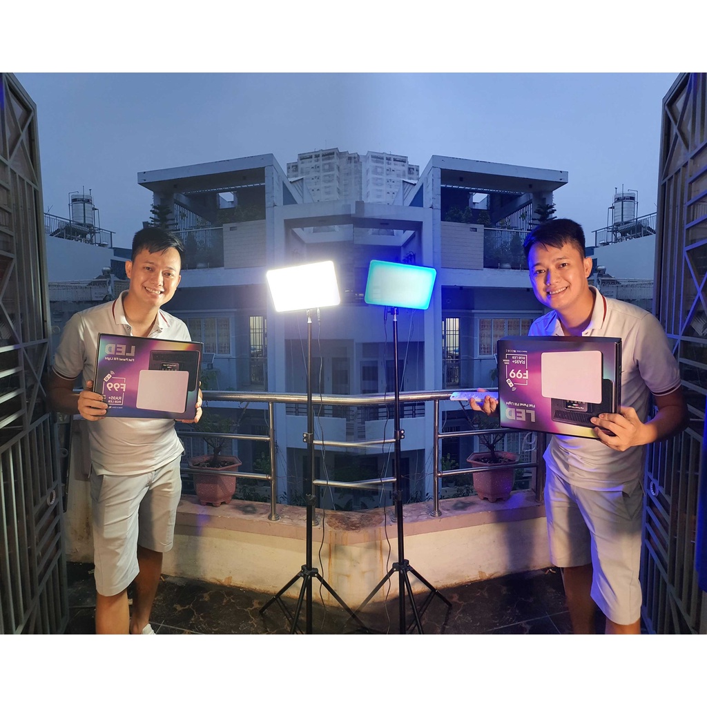 Đèn studio quay phim chụp ảnh decor tiktok bán hàng onl F99 RGB nhiều chế độ chỉnh màu kèm điều khiển tặng chân 2m1