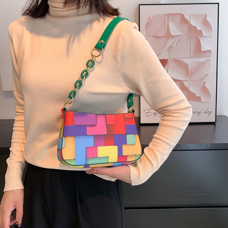 Túi Đeo Vai Phối Dây Xích Phong Cách Hàn Quốc Thời Trang Cho Nữ