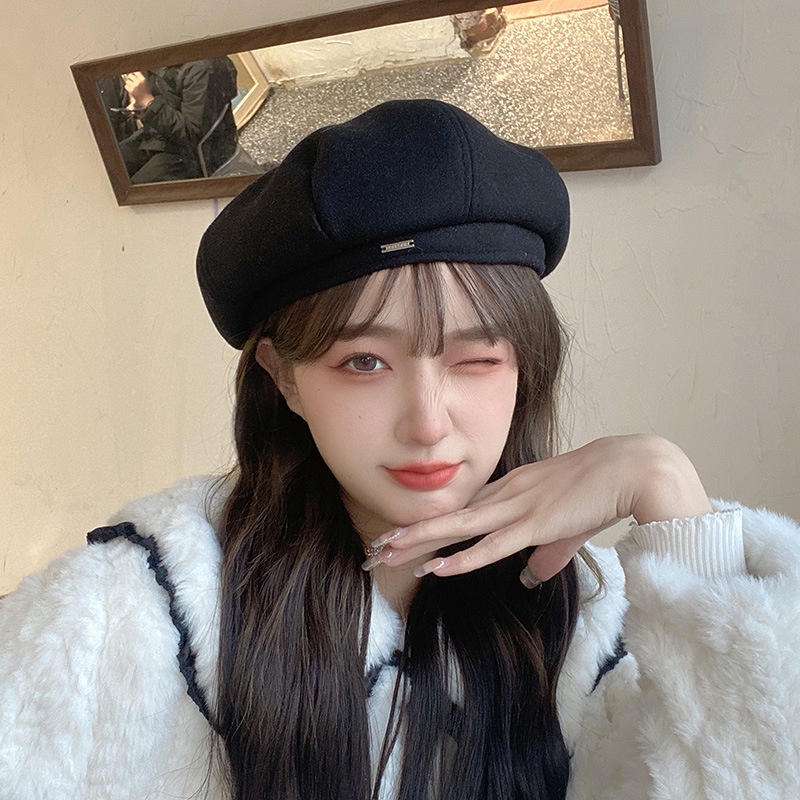 Mũ Nồi Mũ Beret tag sắt thời trang Vintage phong cách Hàn Quốc