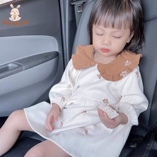 Váy Thu Đông Bé Gái Thêu Hoa Phong Cách Hàn Quốc 2 Màu Vintage