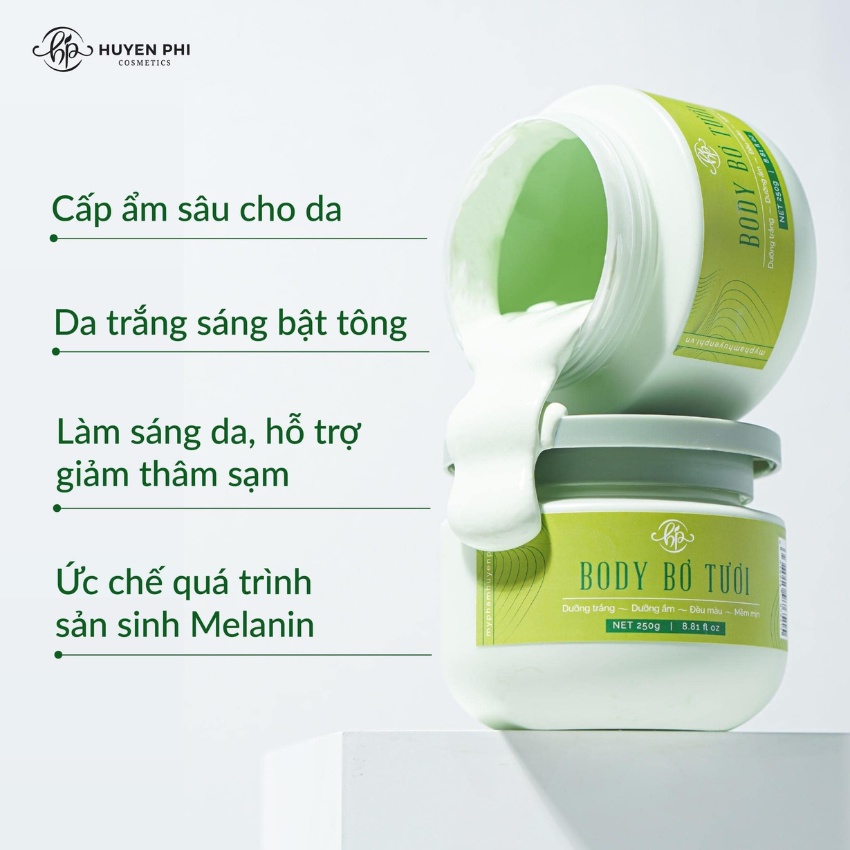 Kem body bơ tươi Huyền Phi dưỡng trắng dưỡng ẩm giúp làn da mềm mịn