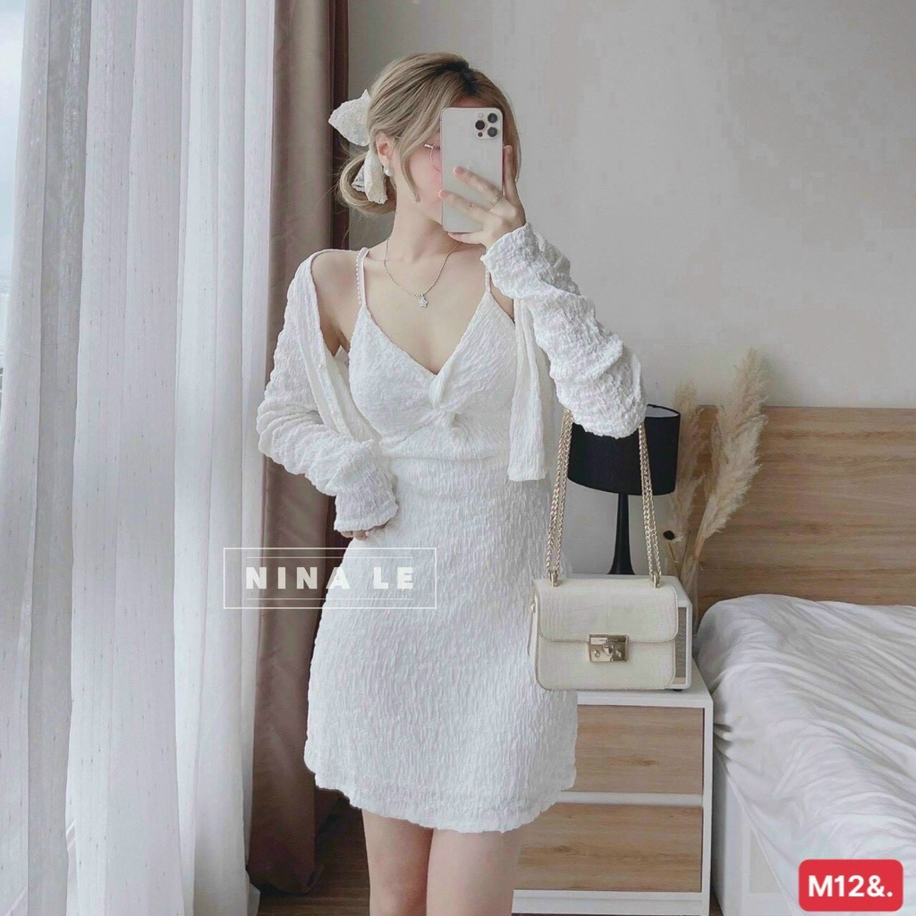 Sét Áo Khoác Kèm Đấm Xoắn Ngực Đầm Có Mút Có Lót