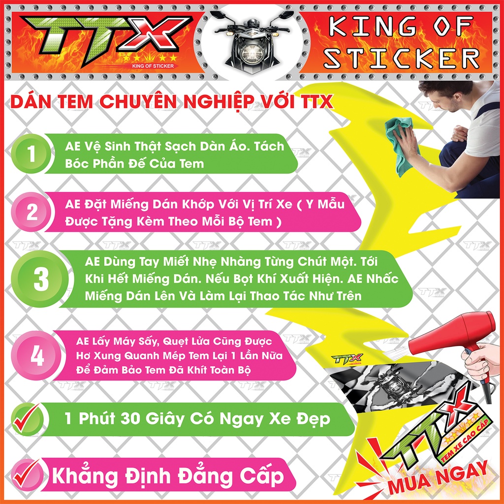 Tem dán xe Exciter 150 đen xám bạc siêu đẹp - Tem rời Exciter 150 shop TTX mẫu mới mã