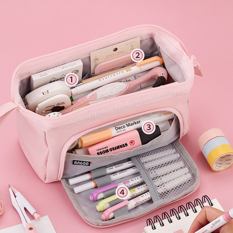 Túi đựng bút ANGOO bằng vải Canvas, có sức chứa lớn và dây đeo tiện lợi cho học sinh, văn phòng - Loki