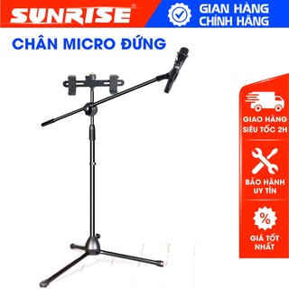 Chân micro đứng cao cấp cho Phòng thu, sân khấu MP303 chân đứng tích hợp 1 đầu gắn mic và 02 đế kẹp điện thoại