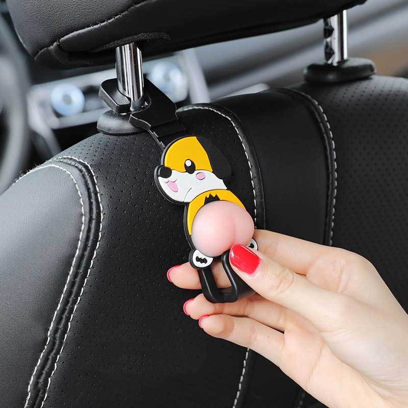 Bộ 2 Móc Treo Đồ Gắn Ghế Ngồi Xe Hơi Hình Mông Động Vật 3D Mềm Mại Đa Năng Tiện Dụng