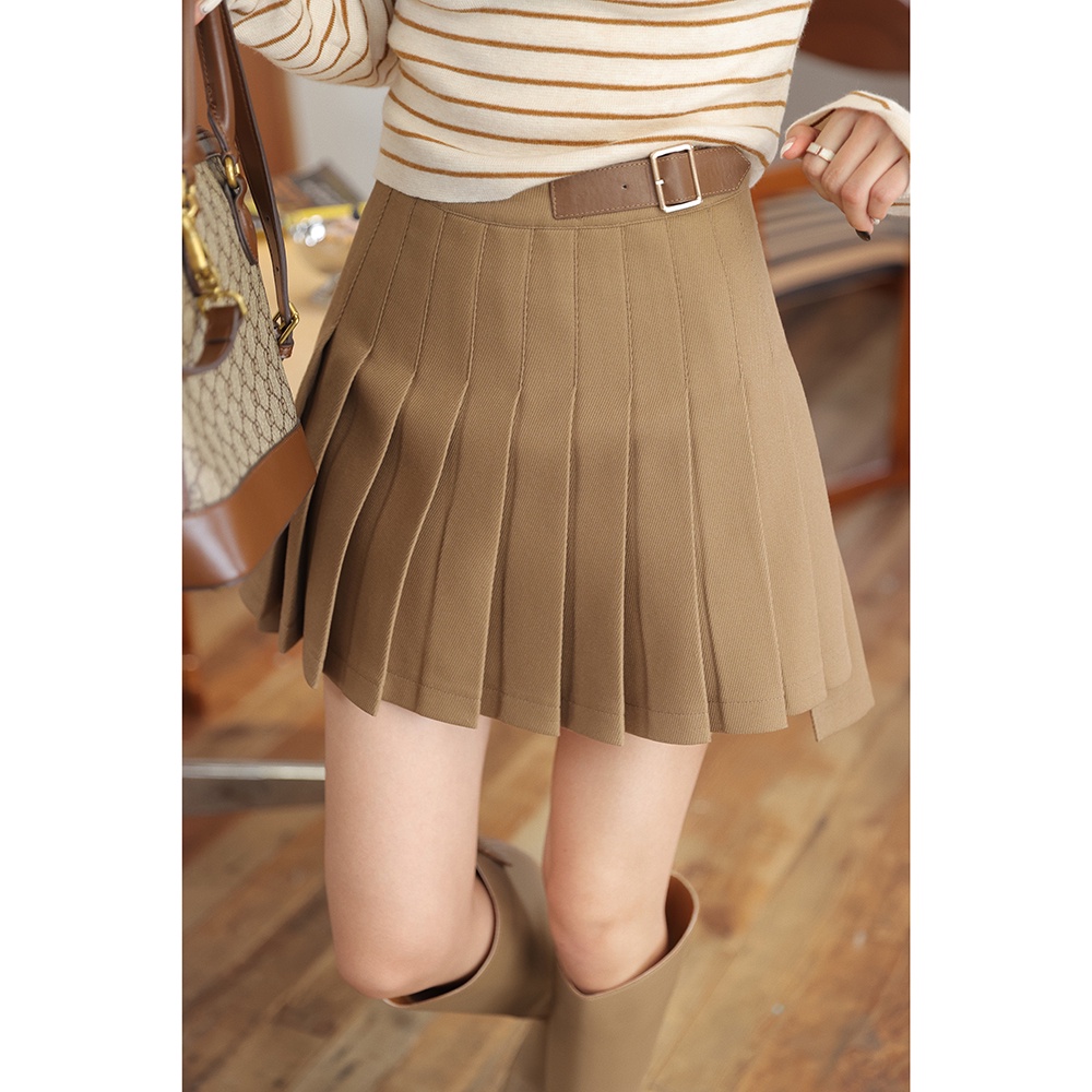 Chân Váy Kaki Chữ A Lưng Cao Xếp Ly Phong Cách Vintage