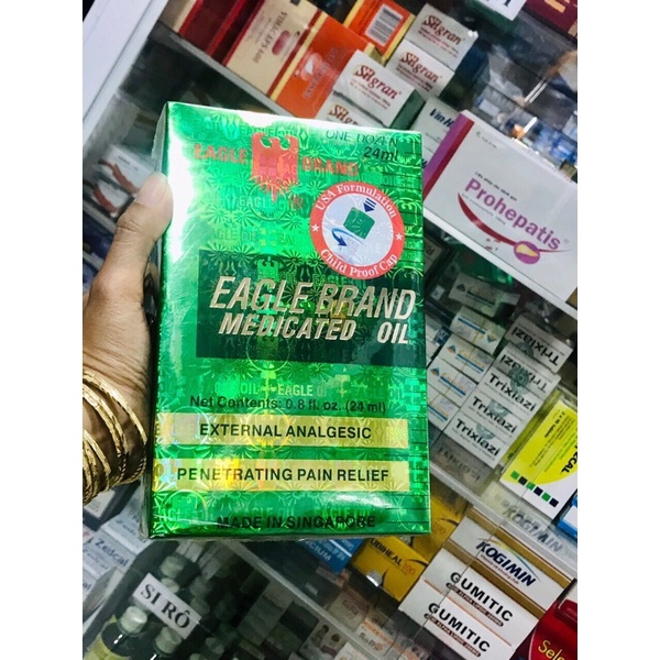 1 Lốc 12 chai 24ml Dầu Xanh 2 Nắp Xuất Mỹ, chính hãng con Ó Eagle Brand, SX tại Singapore
