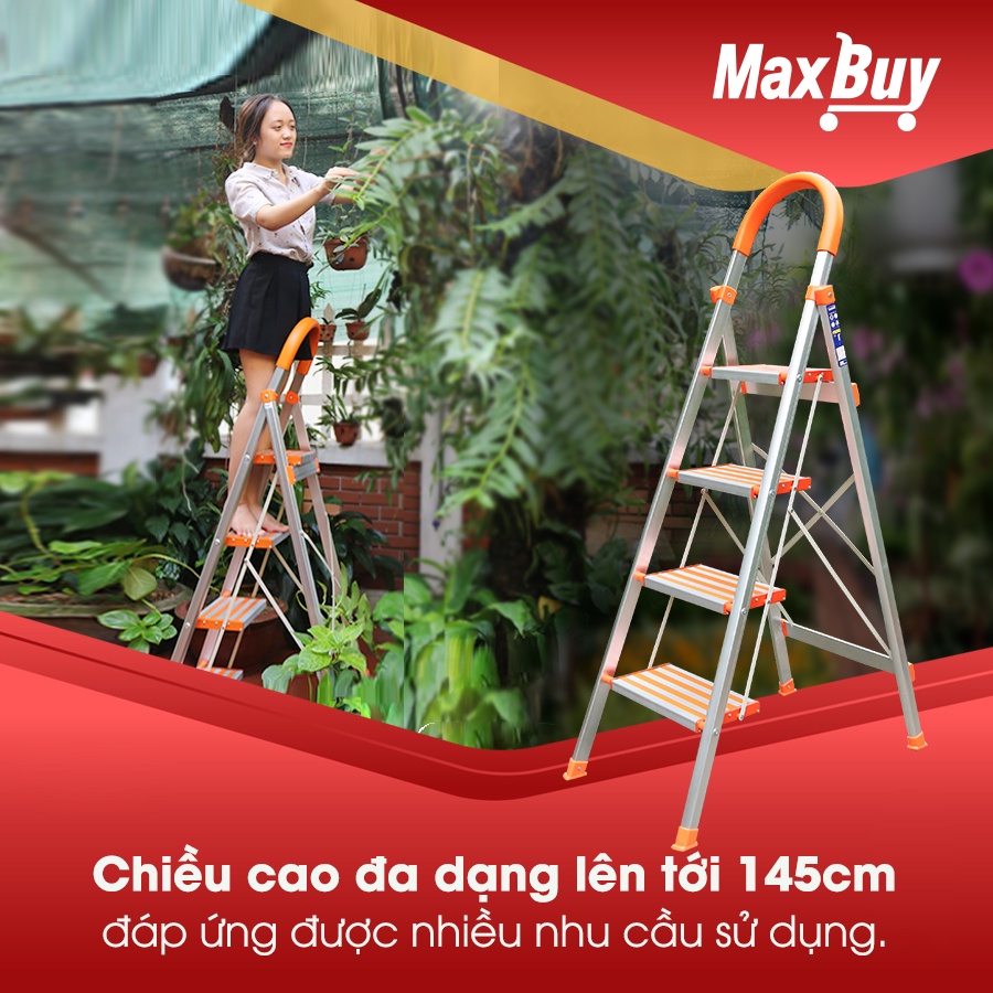 Thang nhôm ghế 3, 4 bậc chữ a có tay vịn gấp gọn Nikawa nhập khẩu Nhật Bản, bảo hành 18 tháng