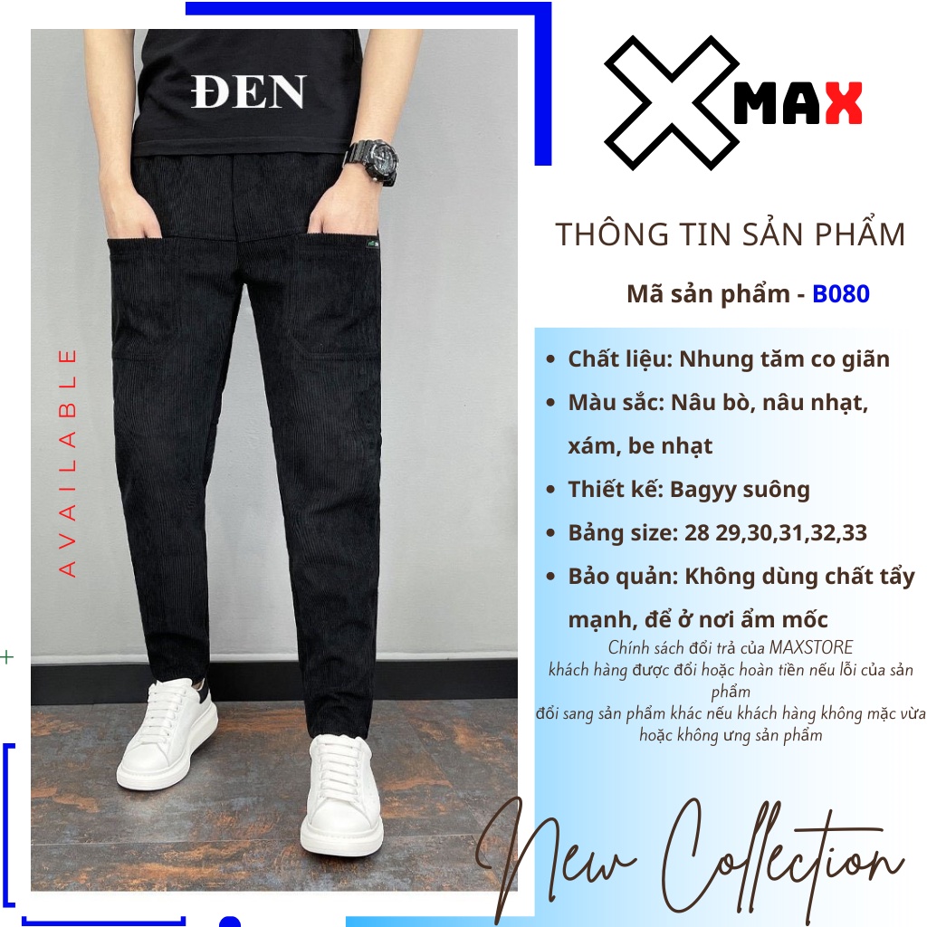 Quần baggy nam nhung tăm co giãn Xmax Hàn Quốc chất liệu cao cấp có túi phía trước HOT TREND STREET STYLE B080 | BigBuy360 - bigbuy360.vn